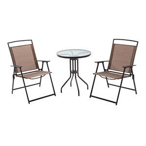 pellabant 3 pcs metal patio bistro set with 2 folding chairs and table in brown