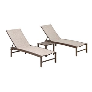 pellabant 3 pcs aluminum outdoor chaise lounge chair and table set in beige