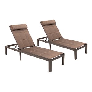 pellabant aluminum quilted chaise lounge chair with wheels in brown (set of 2)