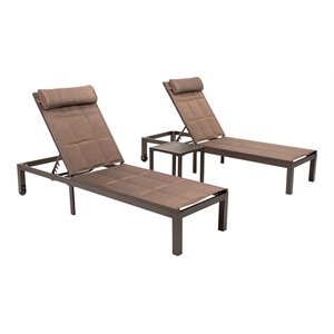 pellabant 3 pcs aluminum quilted lounge chair and table set with wheels in brown