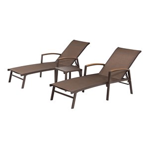 pellabant 3 pcs aluminum patio chaise lounge chair w/square table set in brown
