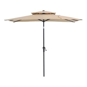 pellabant rectangular double top aluminum patio market table umbrella in tan