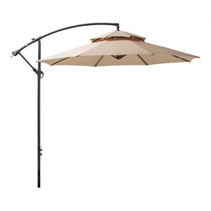 pellabant double top aluminum patio outdoor offset cantilever umbrella in tan