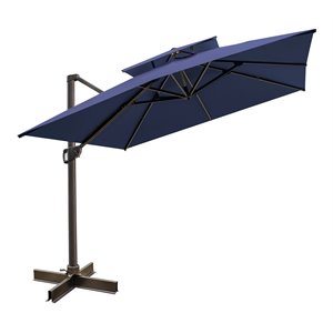 pellabant double top square aluminum patio cantilever umbrella in navy blue