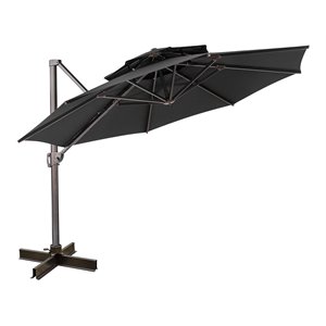 pellabant double top round aluminum patio cantilever umbrella in black