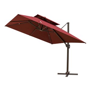 pellabant double top square aluminum patio offset cantilever umbrella in red