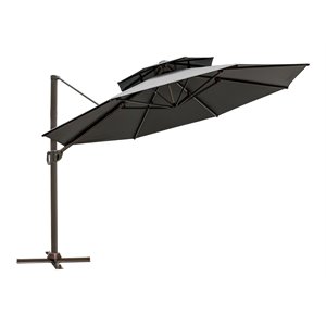 pellabant double top round aluminum patio cantilever umbrella in dark gray