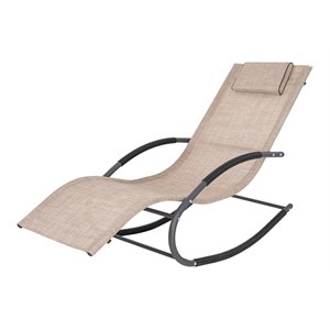 pellabant metal patio rocking chaise lounge chair with pillow in beige