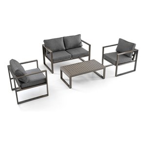 pellabant 4 pcs aluminum patio sofa set with coffee table in brown/gray