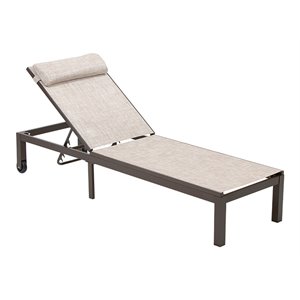 pellabant aluminum outdoor chaise lounge chair with headrest and wheels in beige