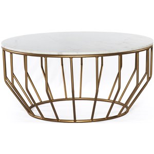 mod-arte modern iron metal coffee table with marble top gold leaf