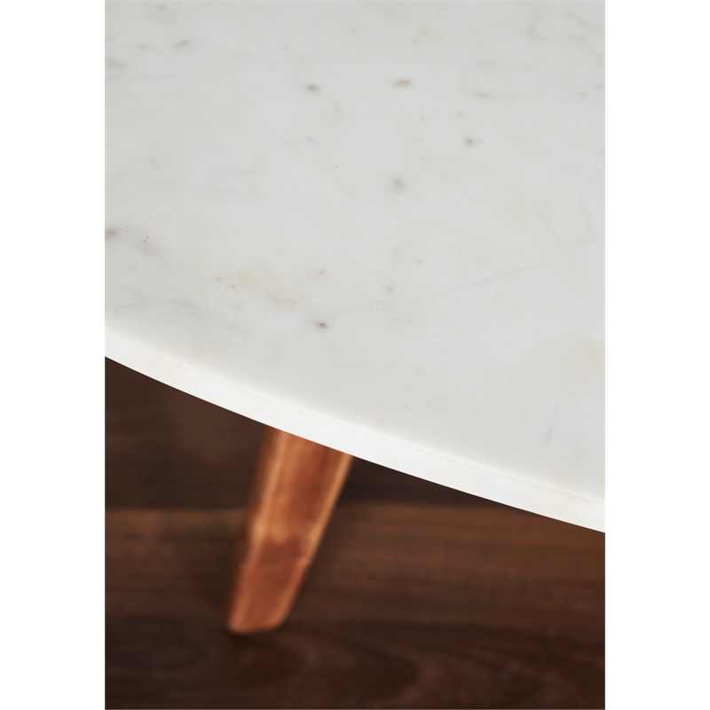 Mod-Arte Nero white authentic marble triangular coffee table with wood legs