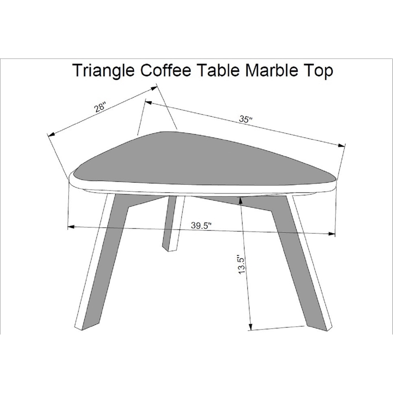 Mod-Arte Nero white authentic marble triangular coffee table with wood legs
