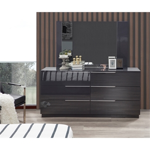 warsaw 6-drawer bedroom double-sided dresser in glossy gray with mirror