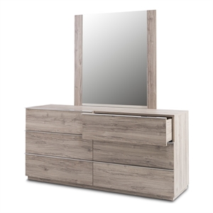 mod-arte porto 6-drawer bedroom dresser with mirror in oak