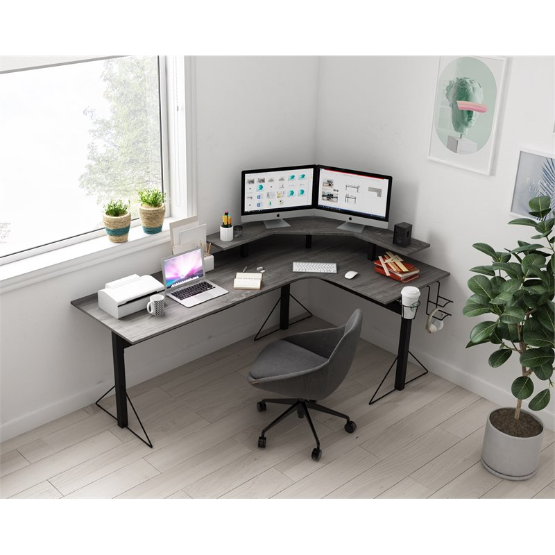 Jamesdar Core Steel and Wood L-Shape Gaming Desk in Black & Gray