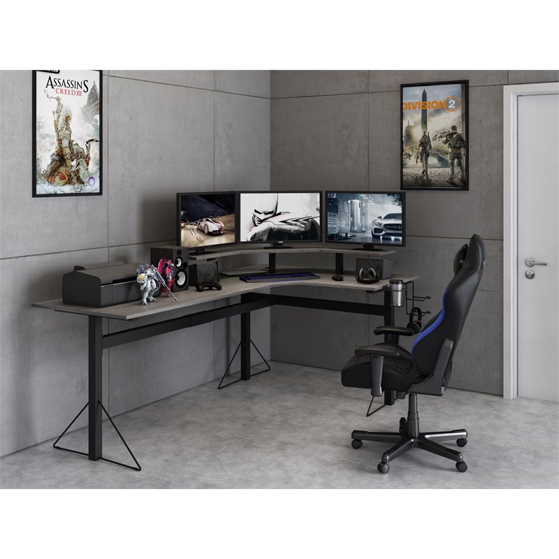 Jamesdar Core Steel and Wood L-Shape Gaming Desk in Black & Gray
