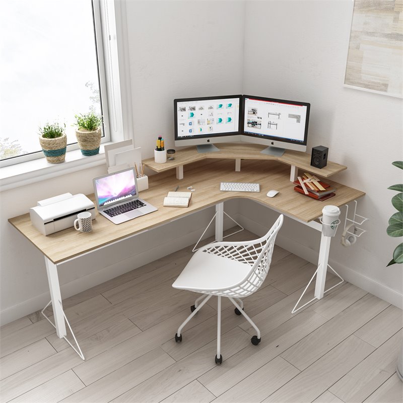 Jamesdar Core Steel L-Shape Desk in White & Natural