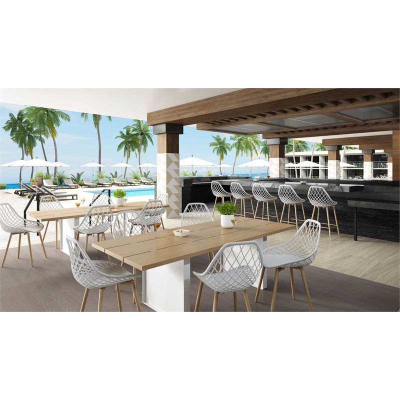 Jamesdar Kurv Steel Dining Chair 2 Piece Set in White & Natural