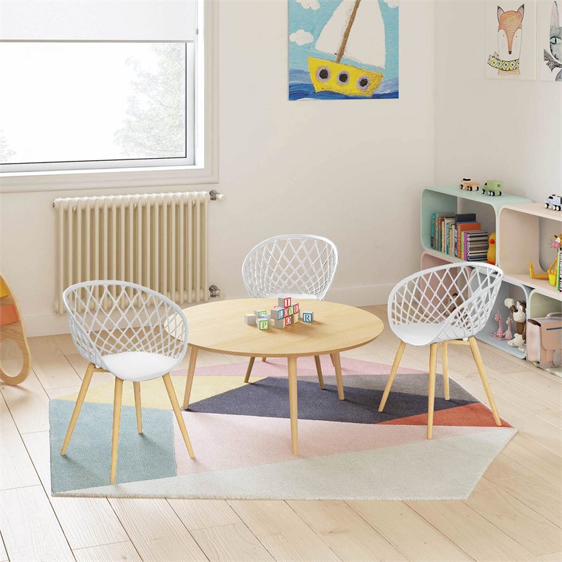 Jamesdar Kurv Steel and Plastic Mini Chair 2 Piece Set in White & Natural