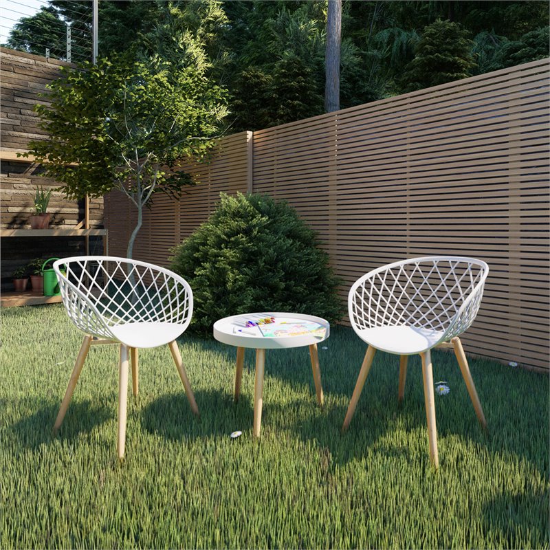 Jamesdar Kurv Steel and Plastic Mini Chair 2 Piece Set in White & Natural
