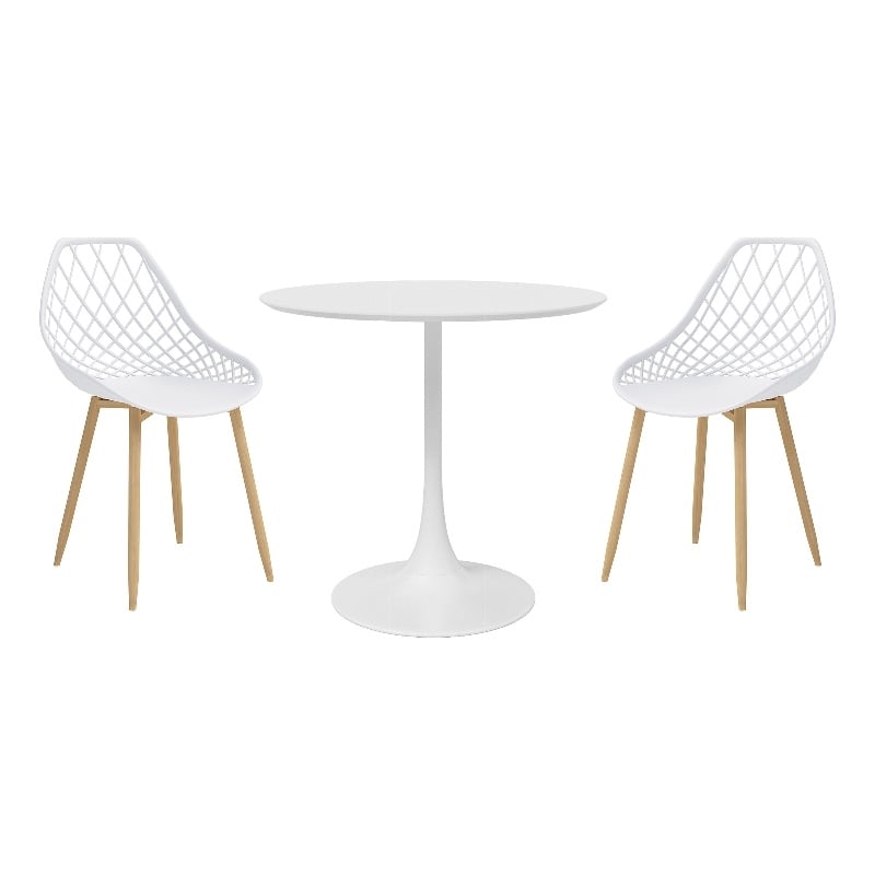 Jamesdar Kurv Steel 3 Piece Cafe Set in White & Natural
