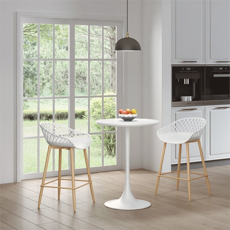 Jamesdar Kurv Steel 3 Piece Counter Height Cafe Set in White & Natural