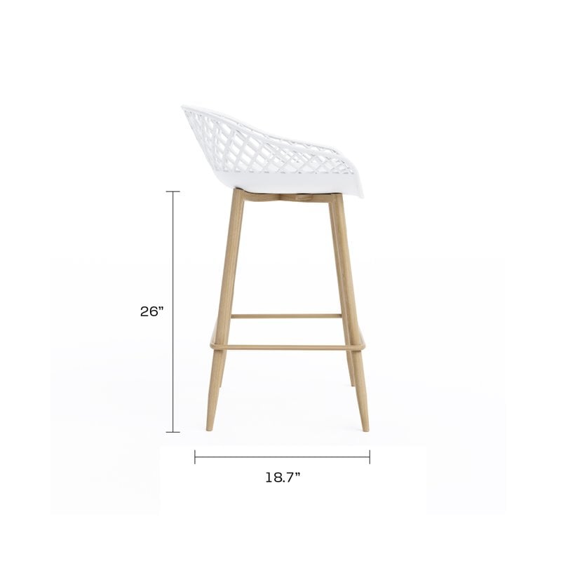 Jamesdar Kurv Steel 3 Piece Counter Height Cafe Set in White & Natural