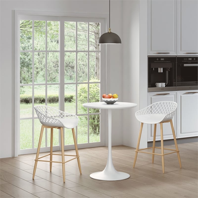 Jamesdar Kurv Steel 3 Piece Counter Height Cafe Set in White & Natural