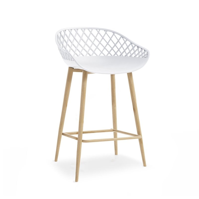 Jamesdar Kurv Plastic and Steel Counter Stool 2 Piece Set in White & Natural
