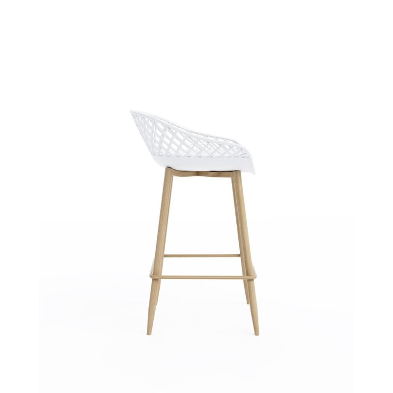 Jamesdar Kurv Plastic and Steel Counter Stool 2 Piece Set in White & Natural