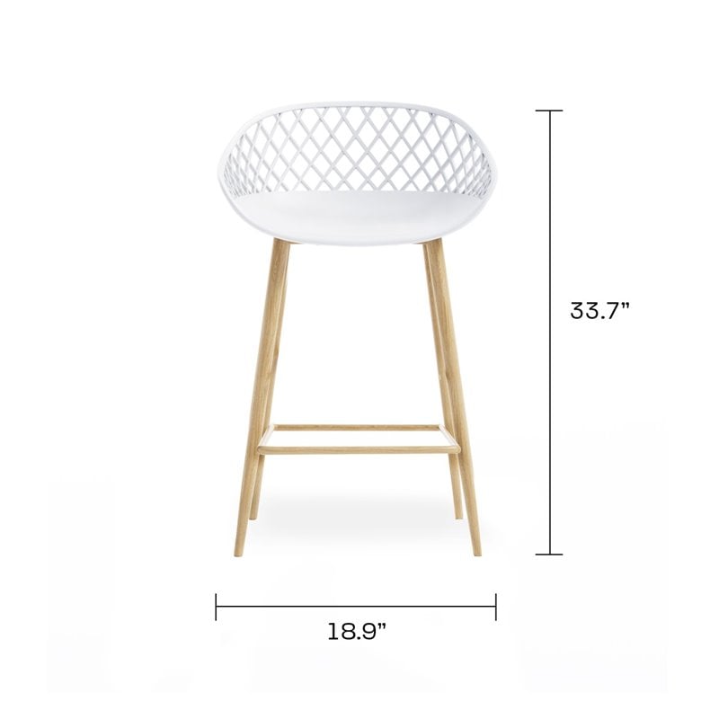 Jamesdar Kurv Plastic and Steel Counter Stool 2 Piece Set in White & Natural