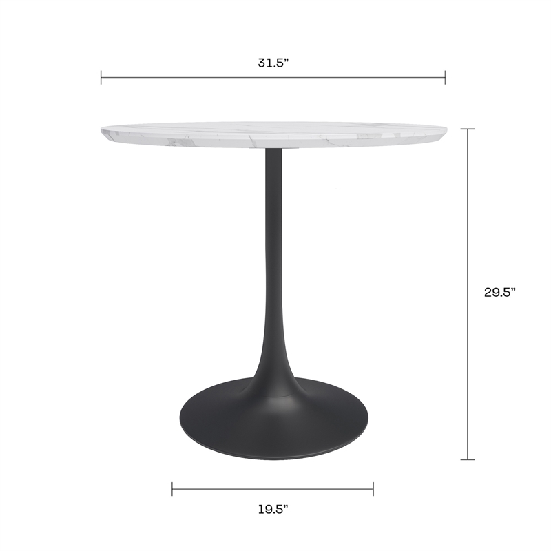 Kurv 3 Piece Cafe Dining Set Faux White Marble and Black