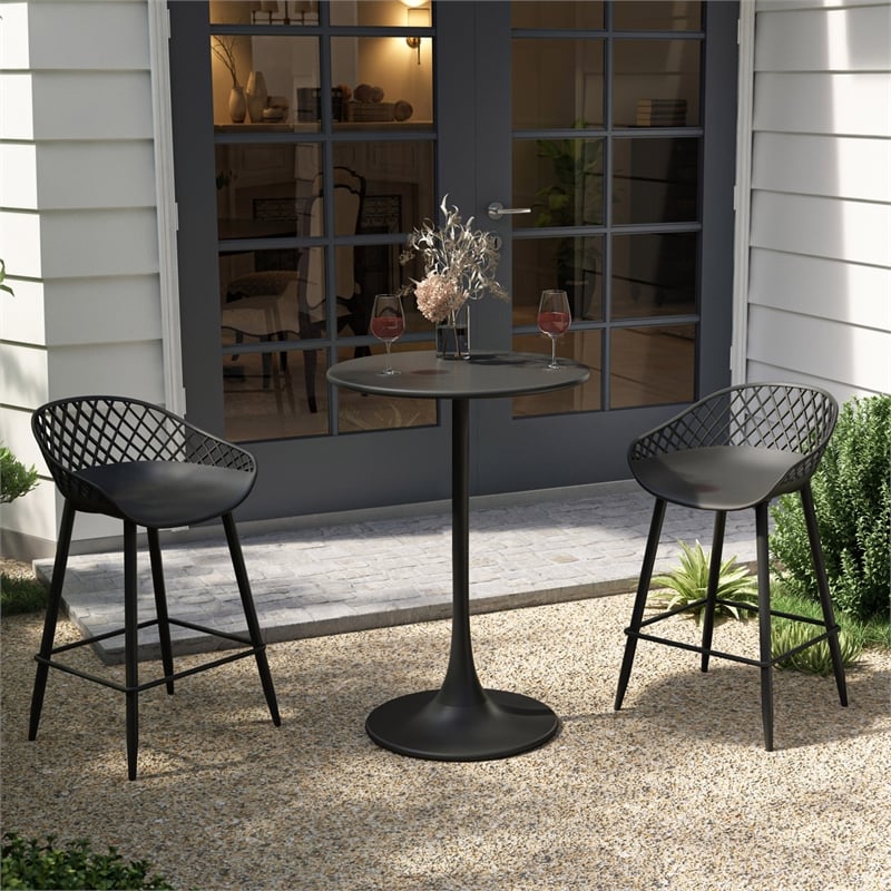 Jamesdar Kurv 3-Piece Counter Height Bistro Set in Black for Indoor/Outdoor