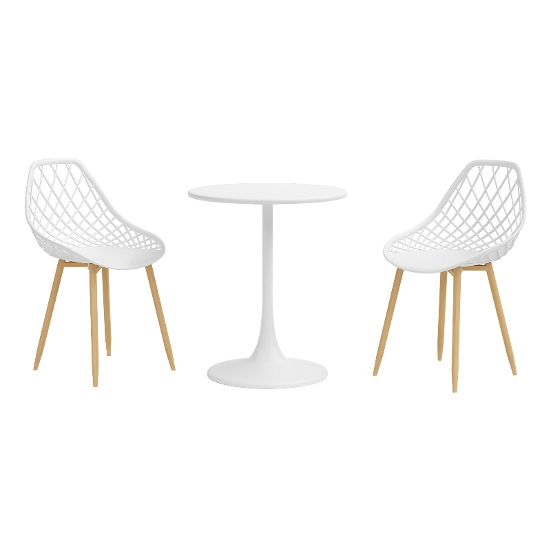Jamesdar Kurv 3-Piece Bistro Set in White and Natural Indoor/Outdoor