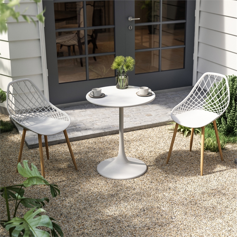 Jamesdar Kurv 3-Piece Bistro Set in White and Natural Indoor/Outdoor