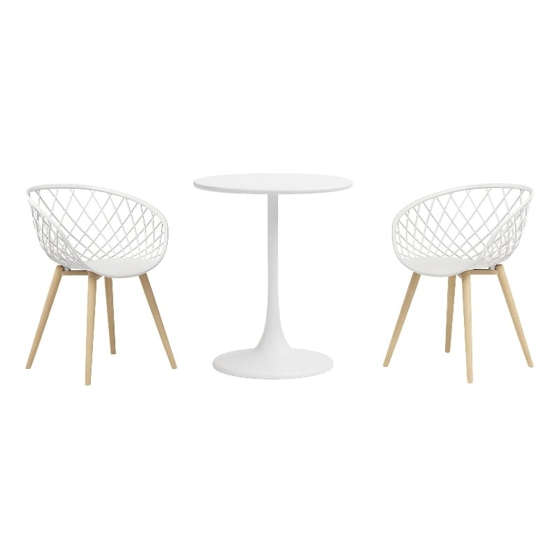 Jamesdar Kurv 3-Piece Lux Bistro Set in White and Natural Indoor/Outdoor