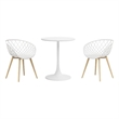 Jamesdar Kurv 3-Piece Lux Bistro Set in White and Natural Indoor/Outdoor