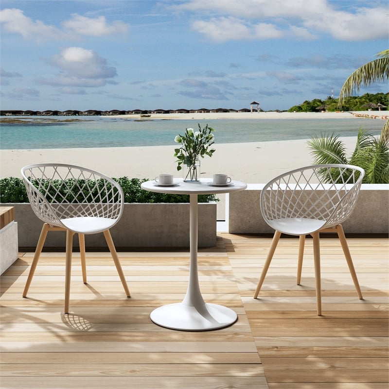 Jamesdar Kurv 3-Piece Lux Bistro Set in White and Natural Indoor/Outdoor