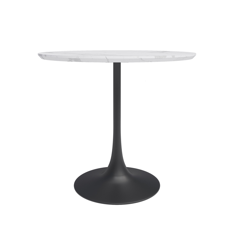 Jamesdar Kurv 3-Piece Lux Dining Set in White Faux Marble and Black