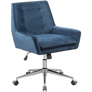 furniturer redan swivel tufted modern fabric office chair in blue/silver