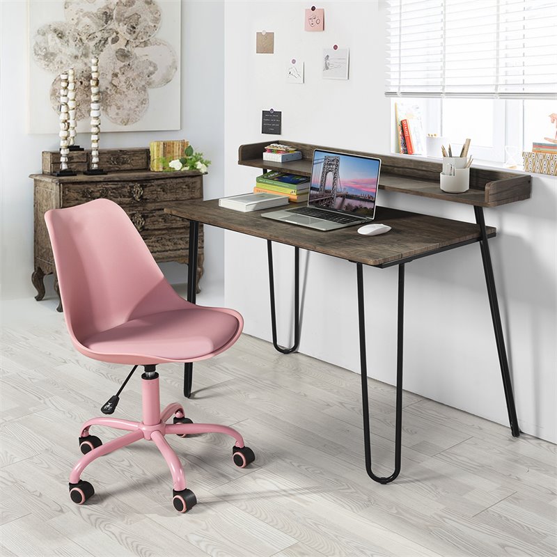FurnitureR Blokhus Swivel Adjustable Faux Leather & Plastic Task Chair in  Pink