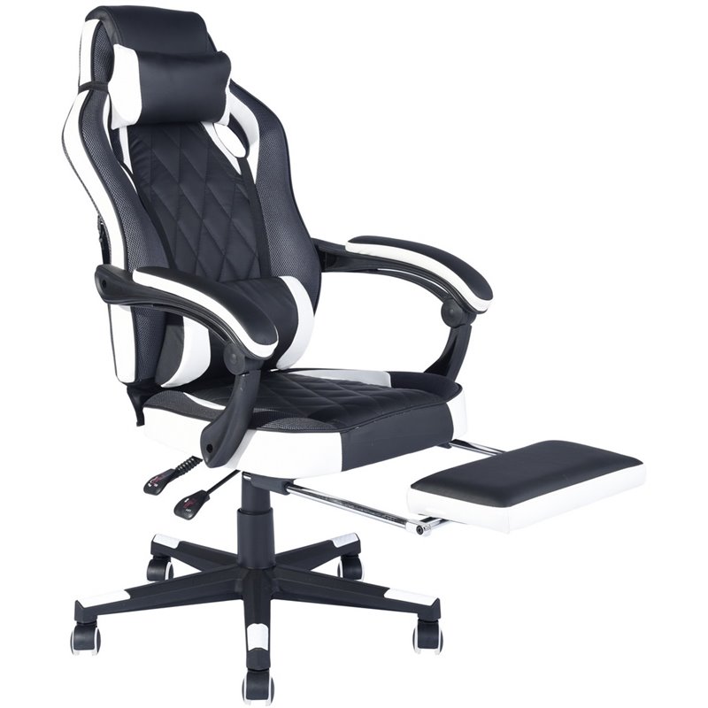 FurnitureR Burgendy Swivel Faux Leather Gaming Office Chair in White