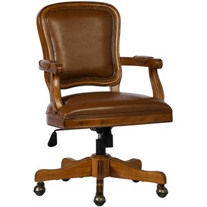 furniturer kerri faux leather upholstered & wood office chair in brown