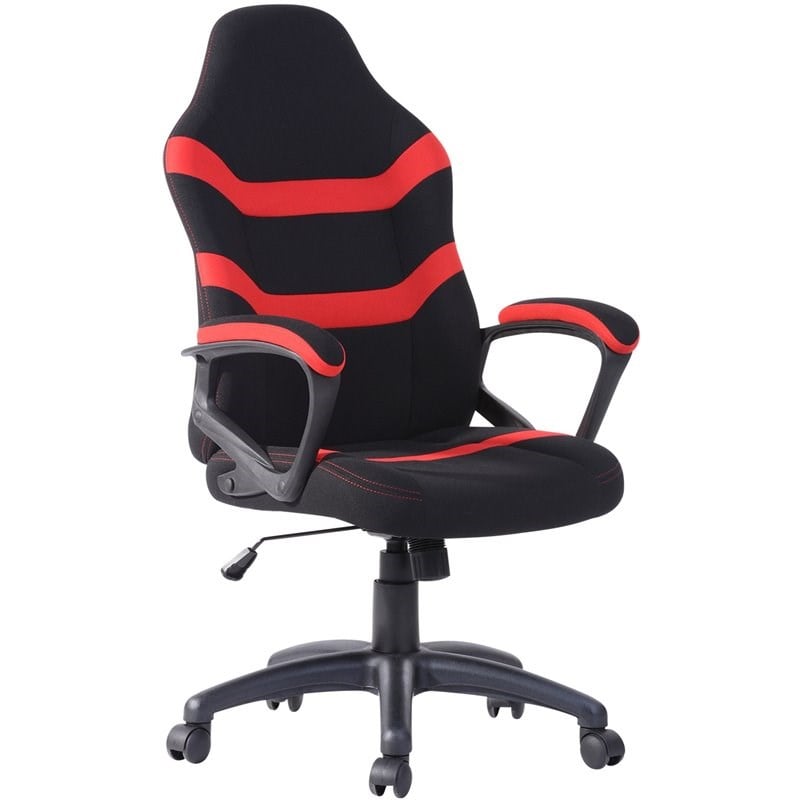 FurnitureR Trevino Swivel Modern Fabric Racing Gaming Chair in Red Black Cymax Business