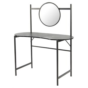 FurnitureR Looney Kidney-shaped Wood Writing Desk with Mirror in Marble Black