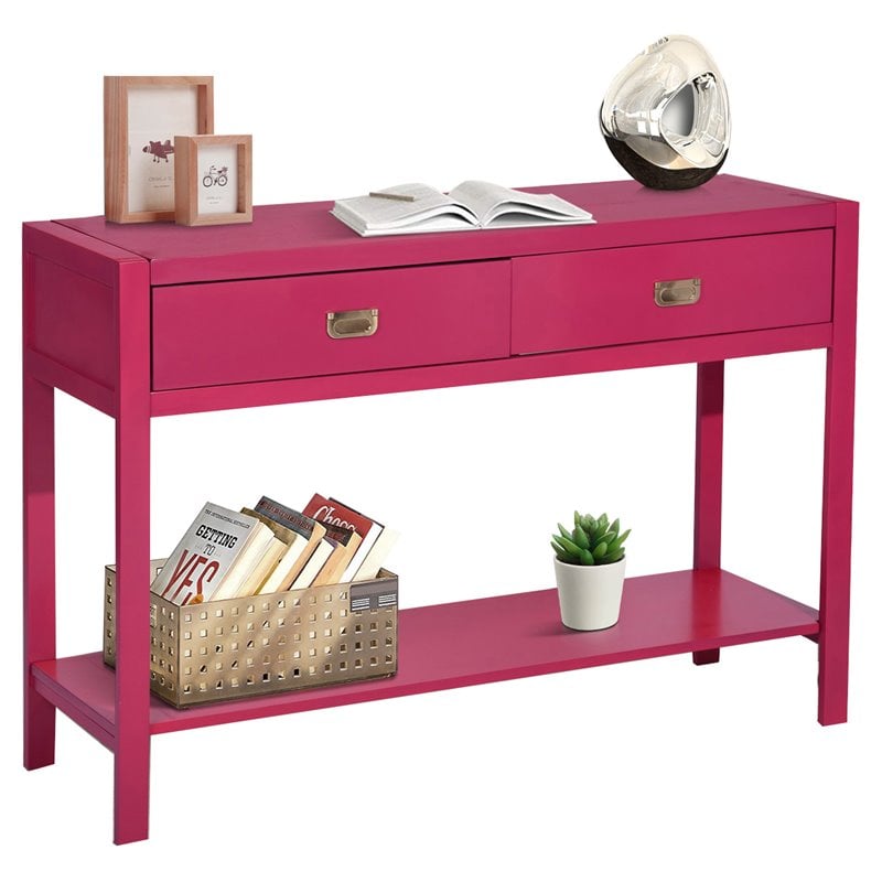 FurnitureR Bianca Modern Wood Console Table with 2 Drawers in Pink ...