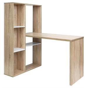 furniturer phelps modern engineered wood computer desk with bookcase in oak