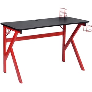 furniturer alleyn k-shaped modern wood racing style gaming desk in black