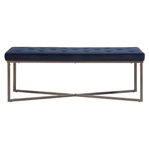 furniturer rizzo 47.2'' rectangular metal and velvet upholstered bench in blue